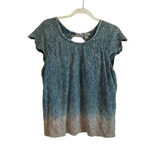 Lucky Brand Crochet Cotton Eyelet Cutout Back Dip Dye Blouse -‎ Size Large